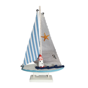 Maritimt Sejlskib i Tr lys bl 27cm hj