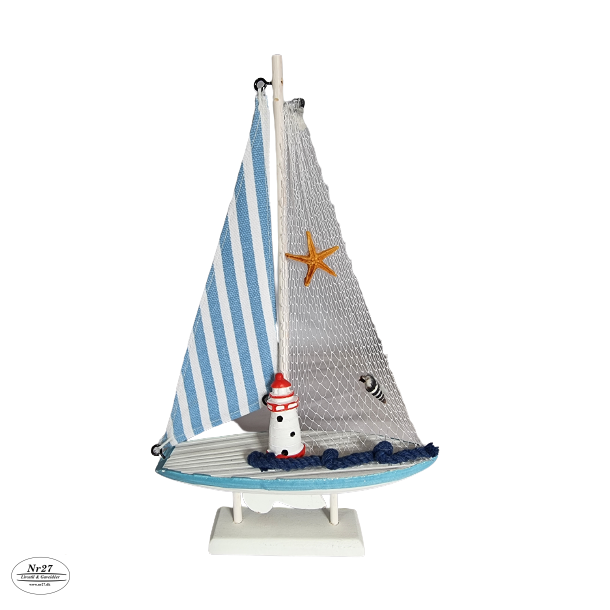 Maritimt Sejlskib i Tr lys bl 27cm hj