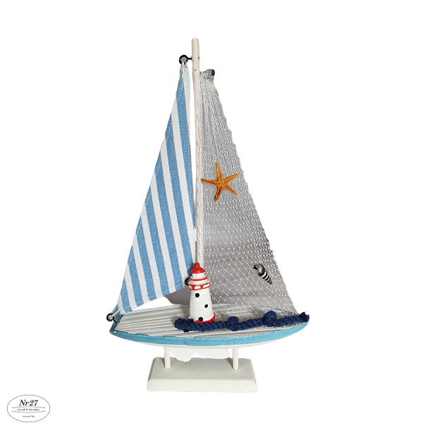 Maritimt Sejlskib i Tr lys bl 27cm hj