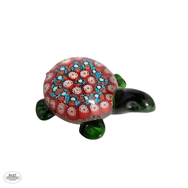 Glas Skildpadde Grn og Rd 9cm lang