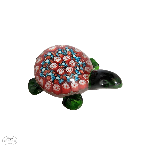 Glas Skildpadde Grn og Rd 9cm lang