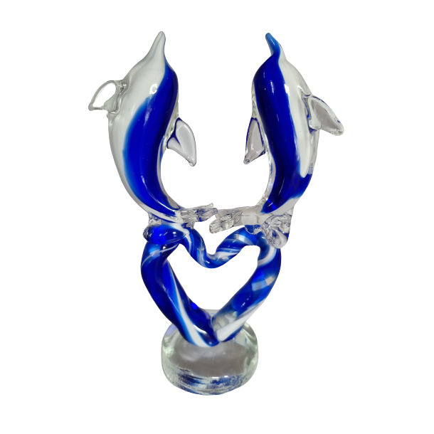 Glas Delfin Mrk Bl med Hjerte 21 cm hj