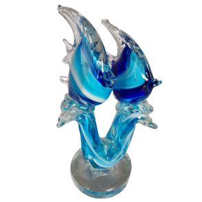 Glas Figur med 2 Fisk Lys Bl� 21 cm h�j
