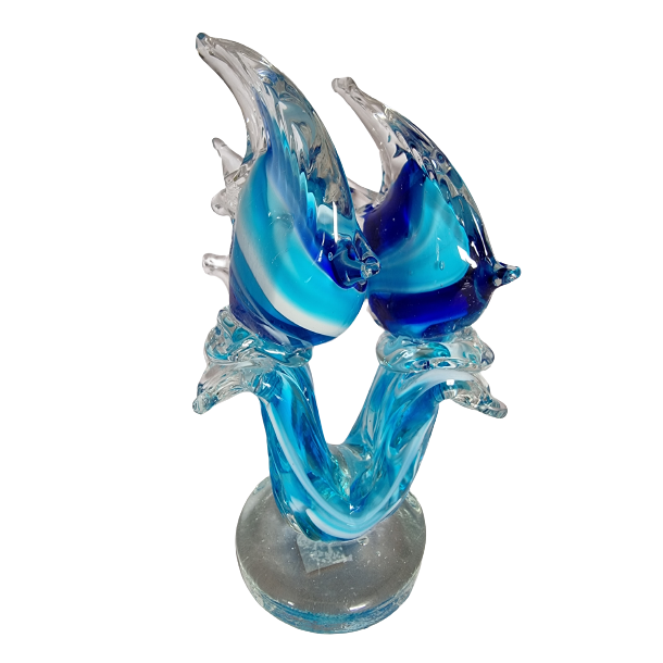 Glas Figur med 2 Fisk Lys Bl 21 cm hj