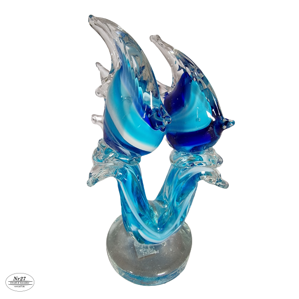 Glas Figur med 2 Fisk Lys Bl 21 cm hj