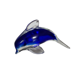 Glas Delfin M�rk Bl� 12cm lang