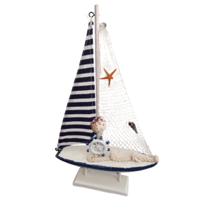 Maritimt Sejlskib i Tr� m�rk bl� 27cm h�j