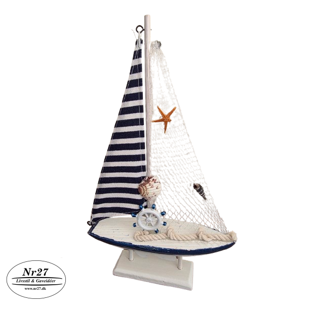 Maritimt Sejlskib i Tr� m�rk bl� 27cm h�j