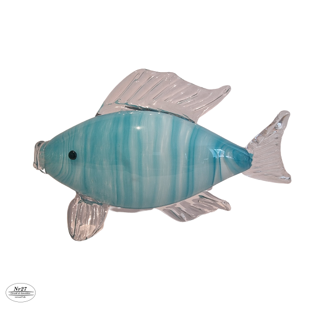 Glas Fisk med lysebl striber 18 cm hj