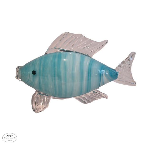 Glas Fisk med lysebl striber 18 cm hj