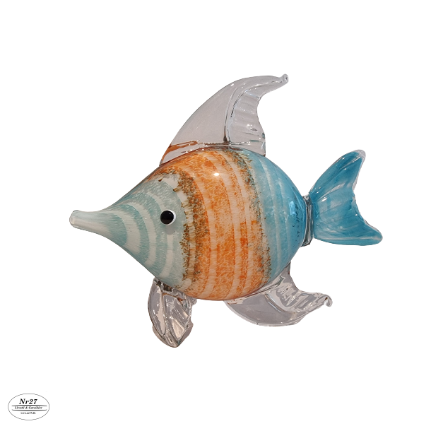 Glas Fisk lysebl/orange striber 21cm hj