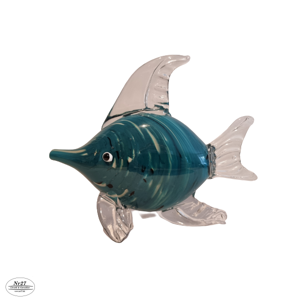 Glas Fisk med bl striber 21 cm hj