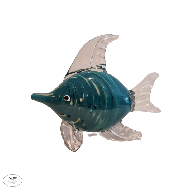 Glas Fisk med bl striber 21 cm hj