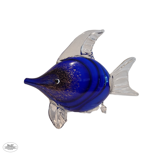 Glas Fisk m/mrke bl striber 21cm hj