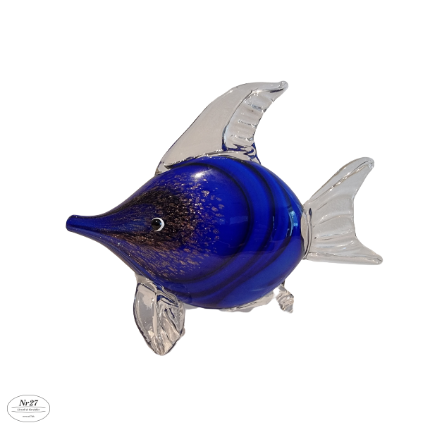 Glas Fisk med mrke bl striber 21 cm hj