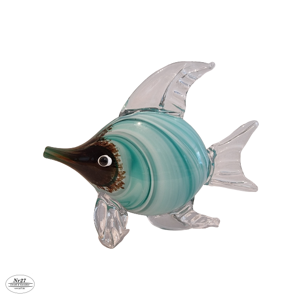 Glas Fisk med lys bl striber 21 cm hj