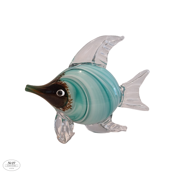 Glas Fisk med lys bl striber 21 cm hj