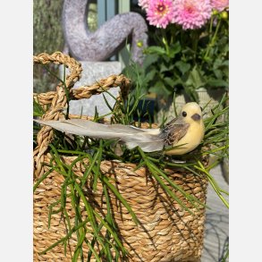 DEKO FUGL LYSEGUL MED NATURHALE L14CM