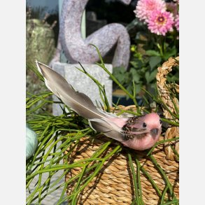 DEKO FUGL ROSA MED NATURHALE L 14CM