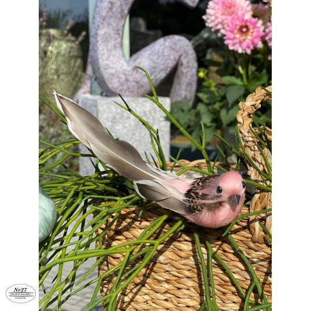 DEKO FUGL ROSA MED NATURHALE L 14CM