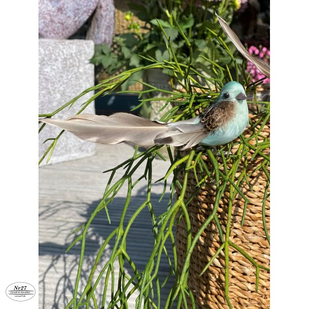 DEKO FUGL MINT MED NATURHALE L14CM