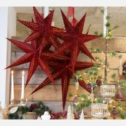 Julestjerne Rd med glitter og LED D 75cm