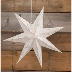 Julestjerne Hvid med glitter og LED D 45cm