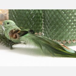 DEKO FUGL MED PERLE GRN L17CM