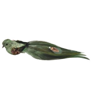 DEKO FUGL MED PERLE GRN L17CM