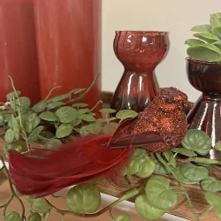 DEKO FUGL MED GLIMMER RD L 14CM