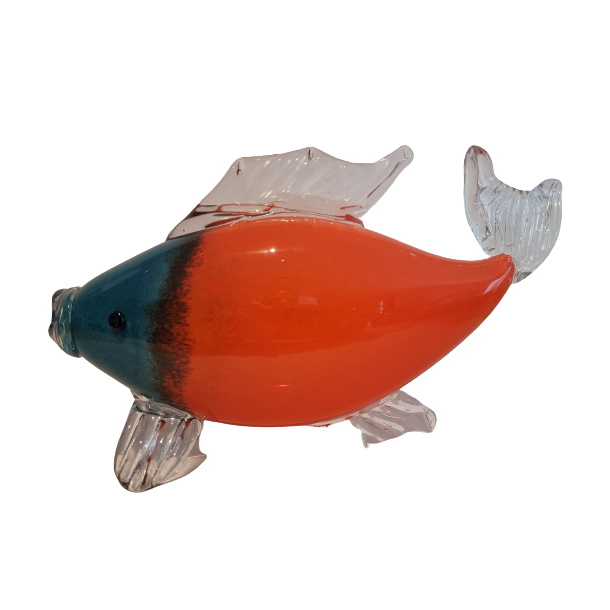 Glas Fisk i orange og bl 21 cm hj