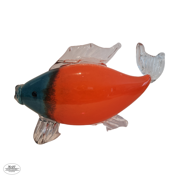 Glas Fisk i orange og bl 21 cm hj