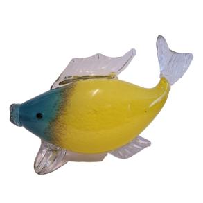 Glas Fisk i gul og bl� 21 cm h�j