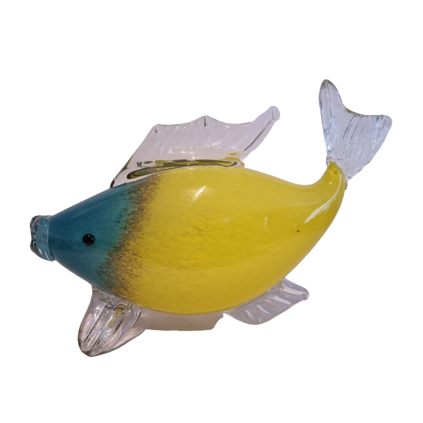 Glas Fisk i gul og bl 21 cm hj