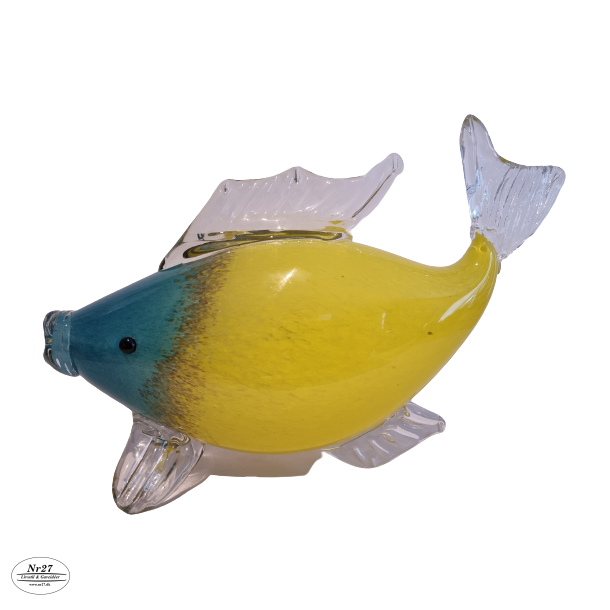 Glas Fisk i gul og bl 21 cm hj