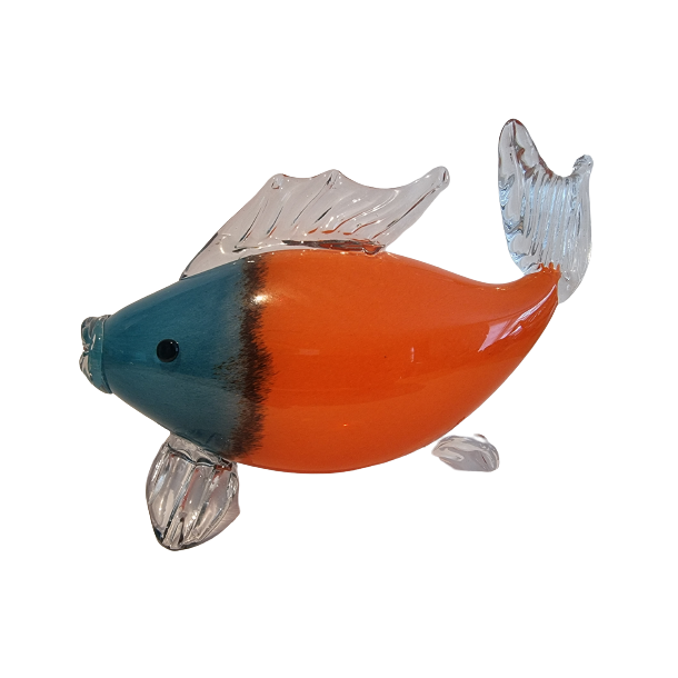 Glas Fisk i orange og bl lille 19,5 cm hj