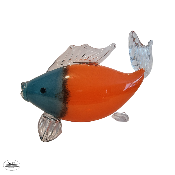 Glas Fisk i orange og bl 19,5cm hj