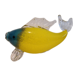 Glas Fisk i gul og bl� 18 cm h�j