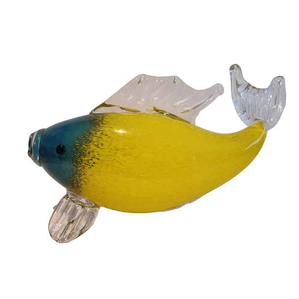Glas Fisk i gul og bl 18 cm hj