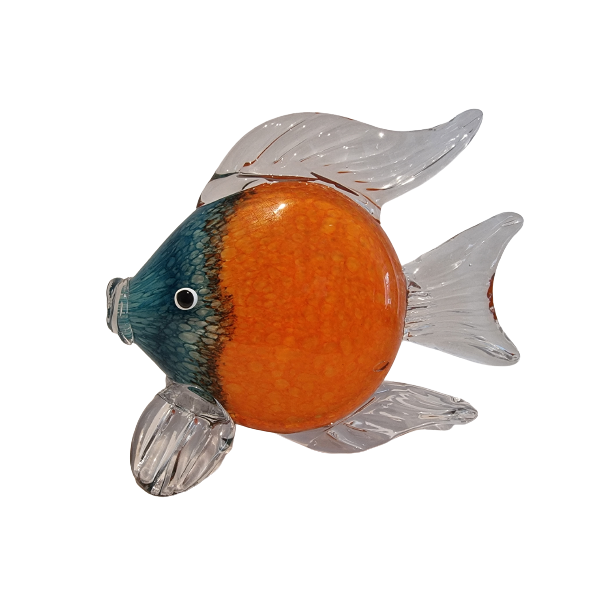 Glas Fisk i orange og bl 17,5 cm hj