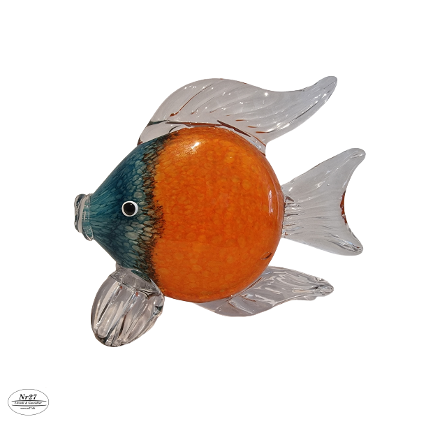 Glas Fisk i orange og bl 17,5 cm hj
