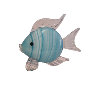 Glas Fisk med lysebl� striber 18cm h�j