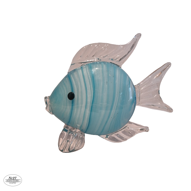 Glas Fisk med lysebl striber 18cm hj