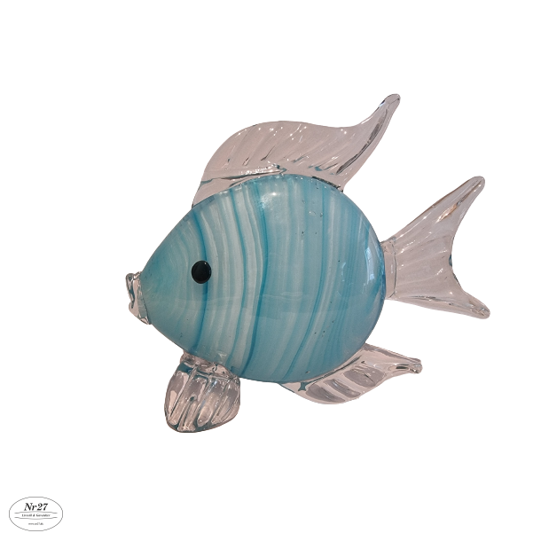 Glas Fisk med lysebl striber lille 18 cm hj