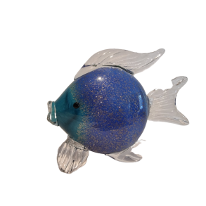 Glas Fisk i bl� med glimmer 18 cm h�j