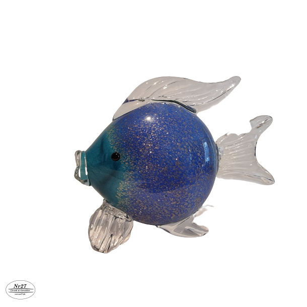 Glas Fisk i bl med glimmer 18 cm hj