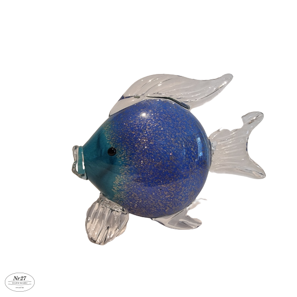 Glas Fisk i bl med glimmer 18 cm hj