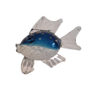 Glas Fisk i bl� og klar glas 15 cm h�j