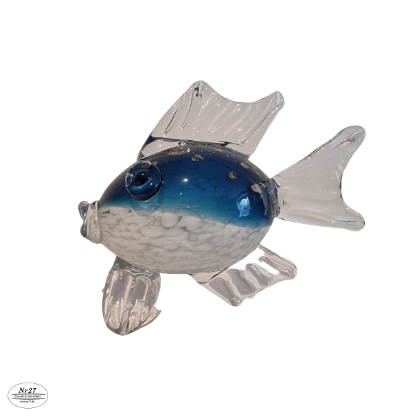 Glas Fisk i bl og klar glas 15 cm hj