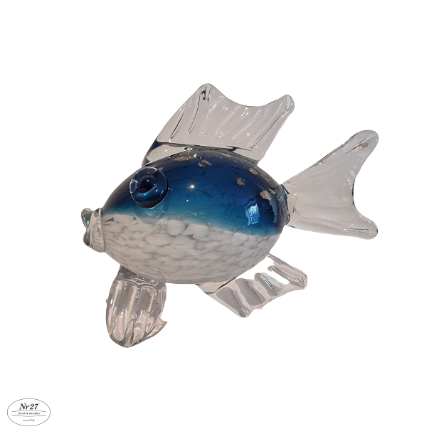 Glas Fisk i bl og klar glas 15 cm hj